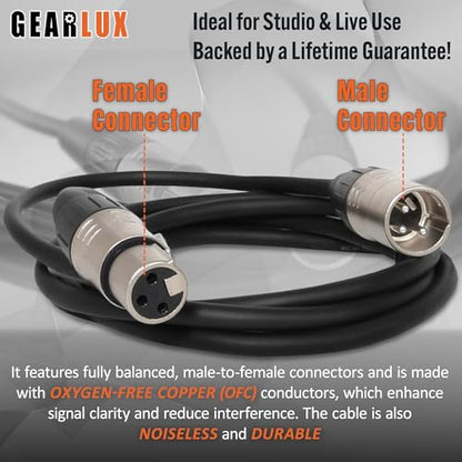 Gearlux XLR Microphone Cable, Fully Balanced, Male to Female, 3.2 Feet - 2 Pack - size: 3.2 Ft, style: 2 Pack