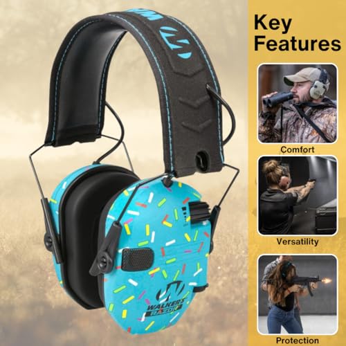Walker's Razor Slim Electronic Earmuffs | Protective Case - color: Blue Sprinkles