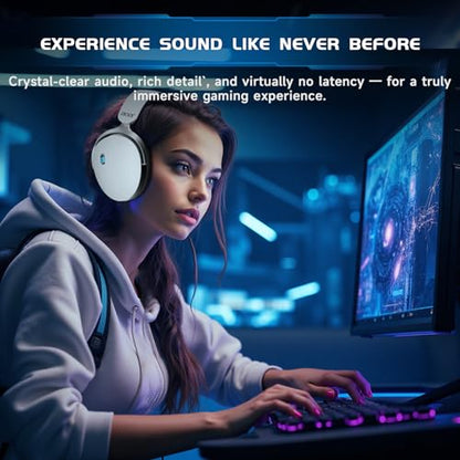 Acer Gaming Headset with Aluminum Frame for PS5, PS4, PC, Switch - White | Tri-Mode(2.4GHz/Bluetooth/Wired) Gaming Headphones with ENC Mic, Stereo Sound, 40H Battery, Blue Light Indicator, 50mm Driver - color: White