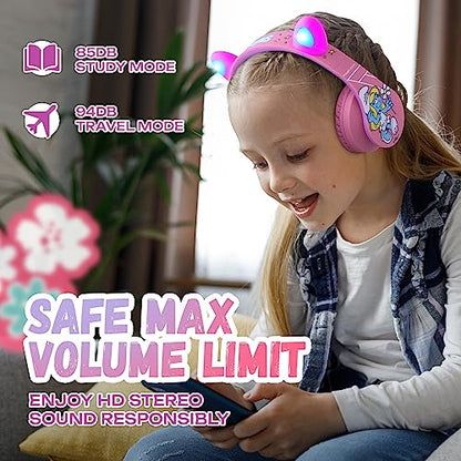 PowerLocus Bluetooth Headphones for Kids, Wireless Foldable Headphones Over Ear, Headphone with Microphone, 85/94dB Volume Limit, Wireless and Wired Headset with Micro SD, FM for Phones/Tablets/PC/TV - color: The Smurfs Collection