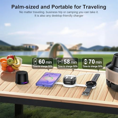 Galaxy S26 3 in 1 Wireless Charger Station, Foldable Fast Charging Pad for Samsung S25 Ultra S24 - color: Wireless Charger White