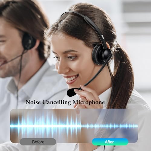 MKJ Noise Cancelling Cisco Headset with Microphone Dual Ear Wired Call Center Headphones for Office Phone Cisco CP-7821 7841 7861 8841 7942G 7931G 7940 7945G 7961 7962G 7965 7970G 7975G 8811 9951 - color: Middle Duo Headset