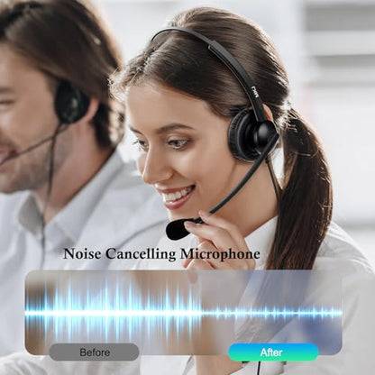 MKJ Noise Cancelling Cisco Headset with Microphone Dual Ear Wired Call Center Headphones for Office Phone Cisco CP-7821 7841 7861 8841 7942G 7931G 7940 7945G 7961 7962G 7965 7970G 7975G 8811 9951 - color: Middle Duo Headset