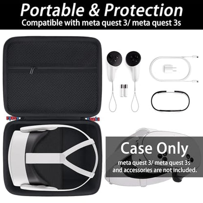 khanka Hard Case for Meta Quest 3/Oculus Meta Quest 3s Headset,Black - color: black