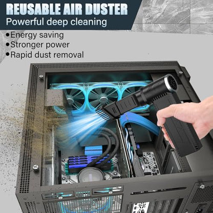 Meudeen Cordless Electric Air Duster: 120,000 RPM High-Speed 4-Speed Adjustable Blower, Rechargeable Battery-Powered Dust Cleaner for PC Keyboards, Electronics, Cars & Outdoor Use (Black)