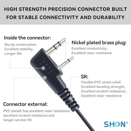 SHON Earpiece for Walkie Talkie Radio with Microphone, 2 Pin Sound Tube Headset,Compatible with Kenwood Baofeng Retevis and Other Two Way Radios (1 Set/Black)