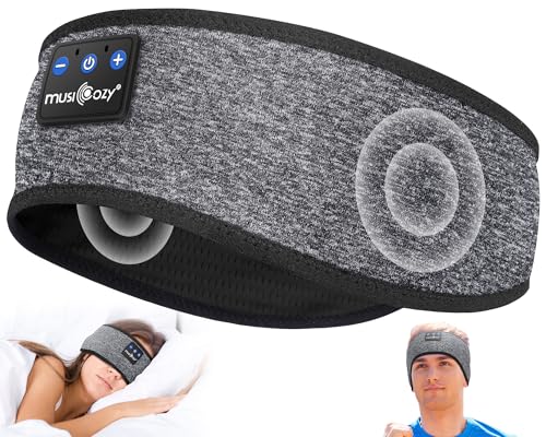 MUSICOZY Bluetooth 5.4 Sleep Headphones Headband Sports Wireless Audio | Earbuds 2 in 1 Design with Breathable Stretch Fabric, HD Stereo Sound Speakers for Workout Yoga Running, Nighttime Sleep Use - color: Grey