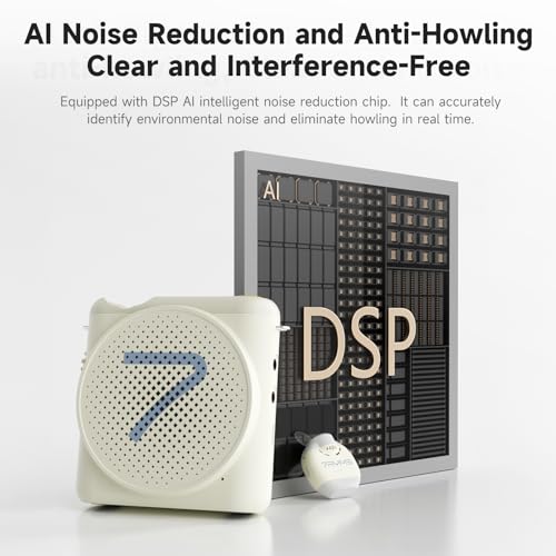 7RYMS WA2 Wireless Voice Amplifier for Teachers with Magnetic Lavalier Mic, Wireless Portable Amplifier with Noise Canceling, Mini Voice Amplifier for Classroom, Meeting, Training, Speech (White) - color: White