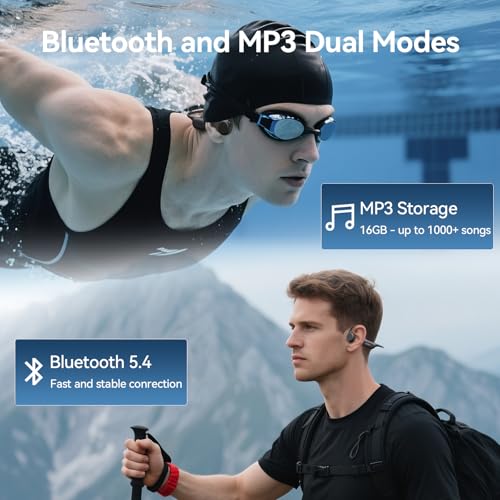NANK Bone Conduction Headphones, Runner4 Swimming Headphones IP68 Open Ear | Wireless Bluetooth 5.4 Earphones, 16GB MP3 Memory, Underwater Sport Waterproof Earbuds for Swimming Running Cycling Fitness
