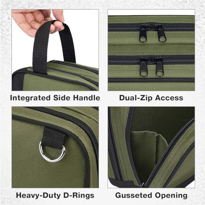 HISEA Small Tool Bag, 12 Inch Tool Pouch with 2 Compartments | with Adjustable Shoulder Strap, Zipper Tool Organizer Bag for Electrican, Mechanic, Screwdriver Storage - color: Green