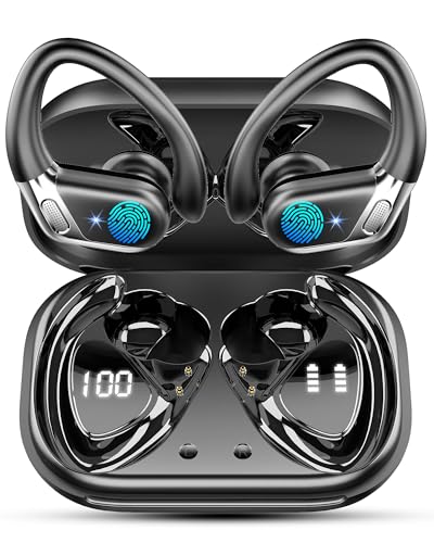 Ear buds Wireless Earbuds, Bluetooth 5.4 headphones Sport 2024 Noise Cancelling, Running Headphones 50Hrs, Over Ear Earbuds with Ear Hooks, Bluetooth Earphones with Mic/IP7 Waterproof for Android iOS - color: Deep Black-01