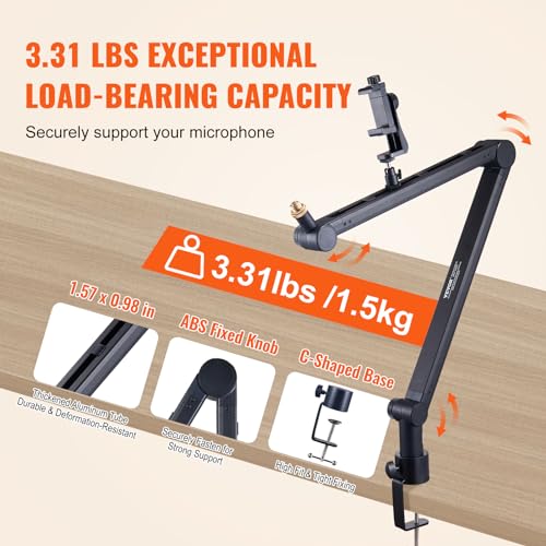 VEVOR Microphone Boom Arm, with Desk Mount Clamp, Adjustable Mic Stand with Cable Management,360° Rotatable,3/8" to 5/8" Adapter, for Recording Studio Streaming Gaming Blue Yeti SM7B Audio Podcast - style: Mic Boom Arm