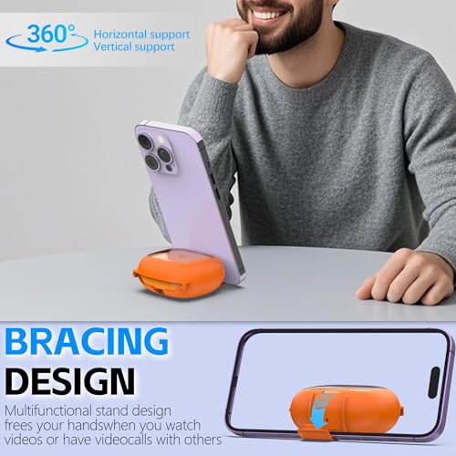 Secure Lock Case for Powerbeats Pro 2 with Phone Stand, LAKSDIURT Shockpoof Protection Cover Compatible with Beats Powerbeats Pro 2 Earbuds Clear Power Pro2 Case with Cleaner Kit & Keychain (Orange) - color: Orange