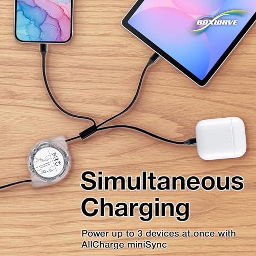 BoxWave Cable Compatible with Audio-Technica ATR2100x-USB - AllCharge miniSync, Retractable, Portable USB Cable - Jet Black