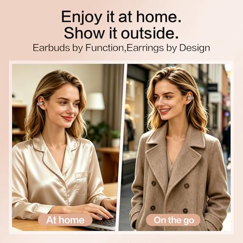 2026 Open Ear Clip On Earbuds with Detachable Butterfly Earrings, Bluetooth 6.0 Wireless Headphones for Women, 50H Playtime, Lightweight & Pain-Free Fit for Small Ears, IPX6，Great Gift (Gold) - color: Gold