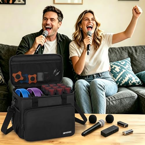 IBVIVIC 9 Slots Wireless Microphone Case, Microphone Carry Travel Bag | Mic Storage Bag with Shoulder Strap for Singing Party, Karaoke, Travel, Performances - size: 9 Slots