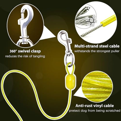 30FT Wall Mount Retractable Dog Tie Out Cable - 180° Swivel & 360° Tangle-Free Design, Perfect for Yard, Picnics & Camping Heavy Duty Steel Cable for Small to Large Dogs (TP-001)