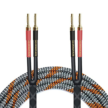 UCINNOVATE Bi-Wire Speaker Cables, 2 Pack OFC 9.8Ft Home Theater Premium Speaker Cable Wire with Gold-Plated Banana Tip Plugs, Audiophile Heavy Duty Braided Speaker Wire for Audio Amplifier Subwoofer - style: 2 x Bi Wired Speaker Wires