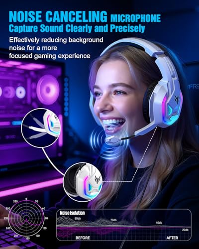 Gaming Headset for Xbox Series X|S Xbox One PS5 PS4 PC Switch Mac, Wired | 7.1 Surround Sound Over Ear Headphones, RGB Lighting, Flip Noise Canceling Mic, 50mm Drivers, Memory Foam Earcups