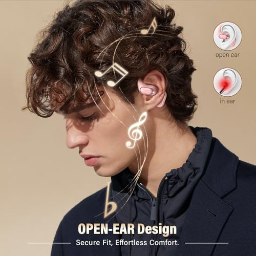 Open Ear Headphones, AI Translation Earbuds Real Time,Pink | HiFi Stereo with HD Mic, 50H LED Power Display Air Conduction Earbuds - color: Pink