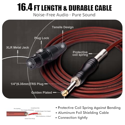 Dynamic Microphone - Professional Vocal Microphone for Singing - Premium Handheld Wired Mic with 16ft XLR to 1/4" Audio Cable - Microfono for Speaker, Mixer, Amplifier & Karaoke Machine - color: A-Red