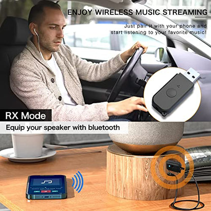 2 in 1 Bluetooth V5.3 Transmitter Receiver, BT USB Adapter, Wireless Audio Transmitter for TV to Bluetooth Headphones, Low Latency, Power by USB for TV/PC Home/Car Sound System
