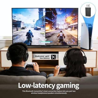 Bluetooth 5.3 Transmitter, APTX Adaptive APTX Low Latency Dual Device Connection,for PS5,PS4, Switch, PC, TV,Bluetooth Headphones (Plug Play)