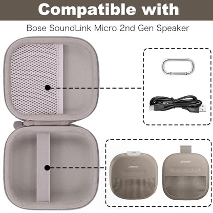 for Bose New SoundLink Micro 2nd Gen Speaker Protective Case, Sand | EVA Hard Shell, Soft Velvet Lining, Durable Wrist Strap, Portable Travel Bag with Carabiner, Mesh Accessory Pocket - color: Sand Case