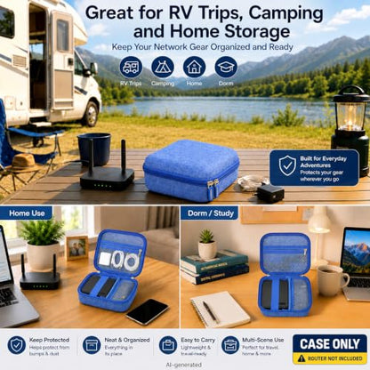Router Case for TP-Link Wi-Fi 7/6 (BE3600/ AX1500/ AX3000), Blue | Also Fits GL-BE3600/GL-MT3600BE/GL-AXT1800; Mesh Pocket for RJ45/Adapter; Business Travelers, Digital Nomads,Box Only - color: Blue L, style: For BE3600
