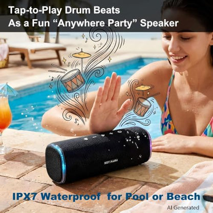 Bass Boosted Bluetooth Bike Speaker, IPX7 Waterproof | 30W RMS (40W Peak) Portable Wireless Outdoor Audio, 25H Playtime, LED Lights, TWS Pairing for Pool, Shower, Gifts (Black) - color: Black