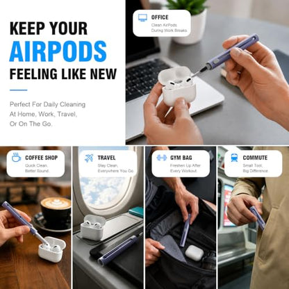 Hyashee Cleaner Kit for Airpods Pro 1 2 3 Multi-Function Cleaning Pen with Soft Brush Flocking Sponge for Bluetooth Earphones Case Cleaning Tools (Lavender Purple) - color: Lavender Purple