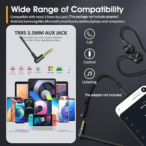 Black Wired Earbuds with Mic in-Ear Earphones Build-in Microphone HiFi Stereo Headphones Compatible for iPhone iPad Android Mp3 and Most of 3.5mm Aux Devices - color: BLK3.5MM