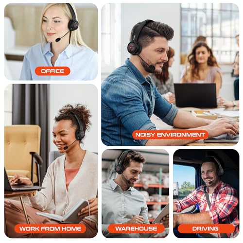 Delton 50X Noise Canceling Bluetooth Computer Headset with Charging Dock | Wireless headset for Laptop/PC/iMac/Tablet/Smartphones, Compatible with MS Teams, Zoom, Google Meet, Slack and More - Black