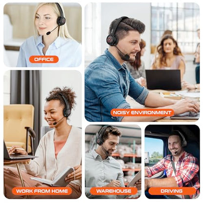 Delton 50X Noise Canceling Bluetooth Computer Headset with Charging Dock | Wireless headset for Laptop/PC/iMac/Tablet/Smartphones, Compatible with MS Teams, Zoom, Google Meet, Slack and More - Black