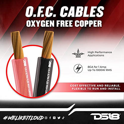 DS18 PW-OFC8GA-5BK/20RD Ultra Flex Power Wire OFC 8 Gauge, 5ft-Black and 20ft-Red - Power Amplifier Wiring Kit