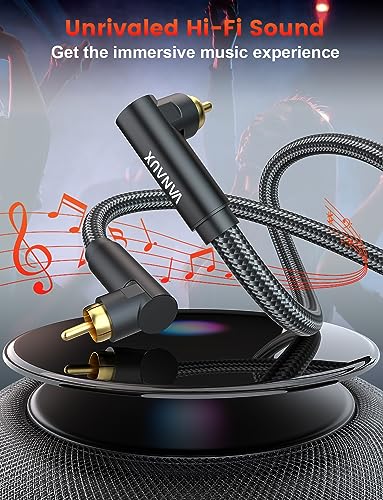 VANAUX Subwoofer Cable Double 90 Degree RCA to RCA Audio Stereo Cable Male to Male 24K Gold Plated Connector Nylon Braided Double Shielded Clean Sounding Signal Black/25ft/8m - color: Double 90°Design RCA, size: 25ft/8m