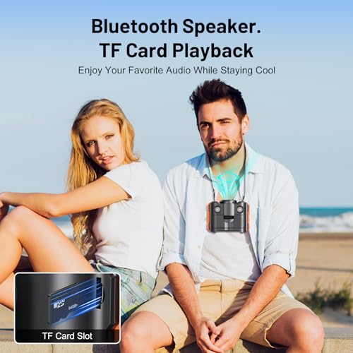 Portable Waist Fan 4-in-1, 16000 RPM Max 5-Speed Rechargeable Clip-On Fan with Bluetooth Speaker, Emergency Power Source 8000mAh, LED Light, Digital Display for Travel Camping Office
