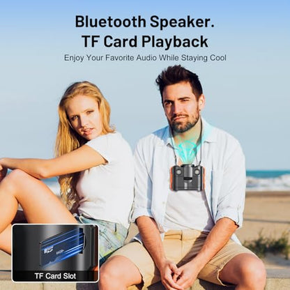 Portable Waist Fan 4-in-1, 16000 RPM Max 5-Speed Rechargeable Clip-On Fan with Bluetooth Speaker, Emergency Power Source 8000mAh, LED Light, Digital Display for Travel Camping Office