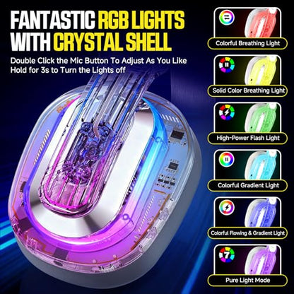 BENGOO Wireless Gaming Headset for PS5, PS4, PC, Switch, Mac, 2.4GHz USB Over Ear Gaming Headphones with Crystal RGB Lights