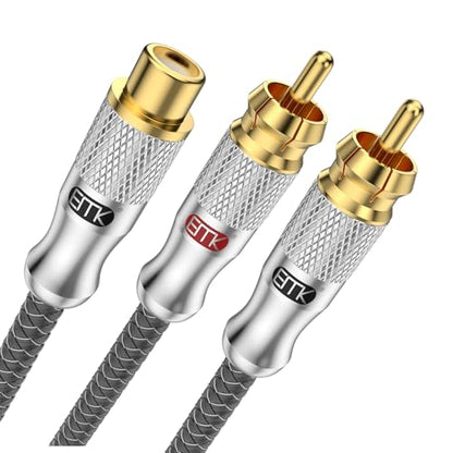 EMK Gold-Plated RCA Y-Splitter 2 Male to 1 Female Extension Cable RCA Splitter - Shielded Design for Subwoofers, TVs, & Home Theaters (1Ft/30CM) - color: 1 Female to 2 Male Silver, size: 1 Ft/0.3M, style: RCA to 2RCA