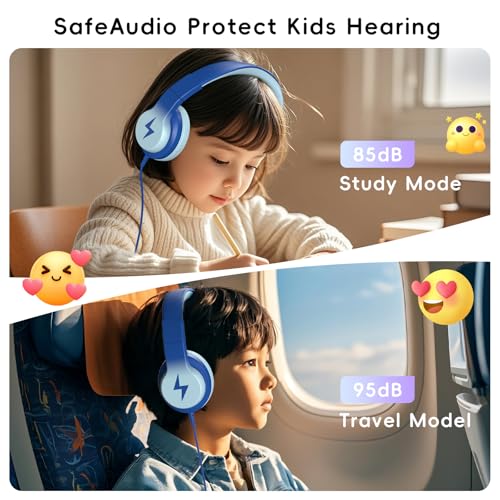 Candy Bila Wired Kids Headphones for School, Over-Ear for Boys Girls | Volume Limiter 85/94dB, HD Stereo Sound, Microphone and Wired Control,Foldable Design, Light Blue - color: Light Blue