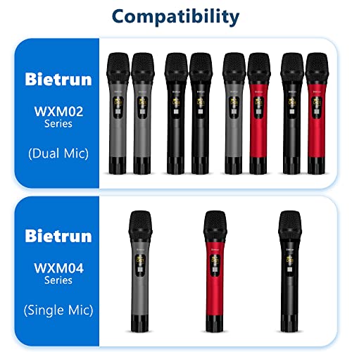 Bietrun UHF Wireless Microphone Receiver WXM02/WXM04, Rechargeable 720mAh Battery, 160 ft Range, 1/4" Output for Karaoke, PA System & Mixer