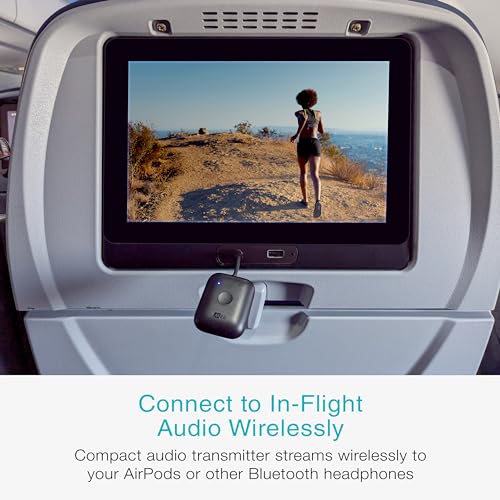 MEE Audio Connect Air in-Flight Bluetooth Wireless Audio Transmitter Adapter for up to 2 AirPods/Other Headphones; Works with All 3.5mm Aux Jacks on Airplanes, Gym Equipment, TVs, & Gaming Consoles - color: Black, style: Connect Air