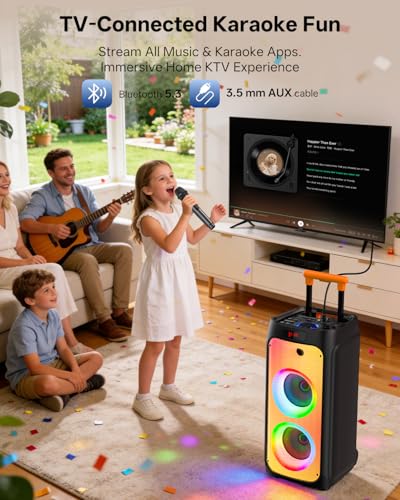 HWWR Karaoke Machine for Adults, Big Party Speaker with 500W Peak Power, Wireless PA System with Dual 8" Subwoofers, Disco Lights & 2 Microphones for Home Party Outdoor, Support USB/AUX/REC/TWS - size: 24 x 11.8 x 11.6 inches