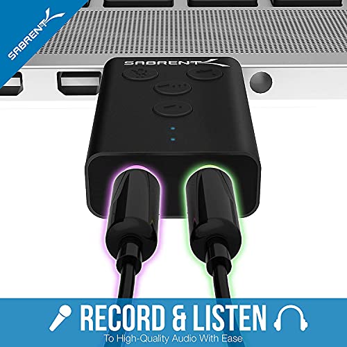 SABRENT Aluminum USB External 3D Stereo Sound Adapter for Windows and Mac. Plug and Play No Drivers Needed. [Black] (AU-DDAB) - color: Black