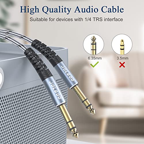 JOLGOO 1/4 Inch TRS Instrument Cable 3.3 FT 2-Pack, Quarter inch Audio Cable, 6.35 Balanced Interconnect Line for Electric Guitar, Bass, Keyboard, Mixer, Amplifier, Speaker, Electric Mandolin - color: Grey, size: 3.3 Feet, style: TRS Cable 2-Pack