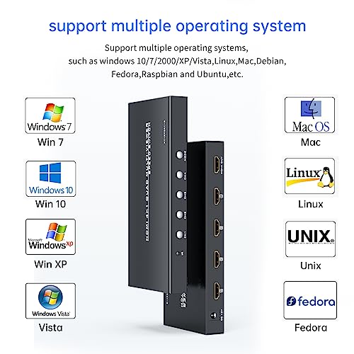 HDMI Multiviewer Switch 4x1, HDMI Quad Multiviewer Switcher 4 in 1 Out, Supports 4 Display Mode 1080@60Hz with IR Remote - size: 1080p 4x1 w/o KVM