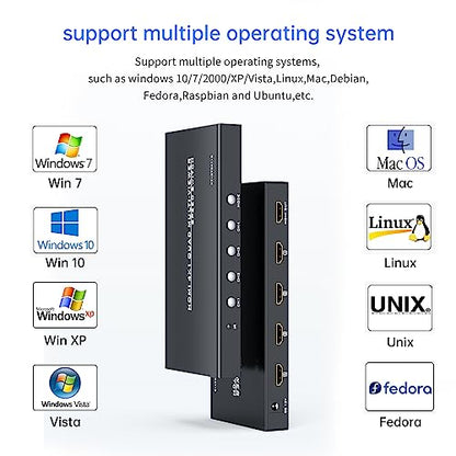 HDMI Multiviewer Switch 4x1, HDMI Quad Multiviewer Switcher 4 in 1 Out, Supports 4 Display Mode 1080@60Hz with IR Remote - size: 1080p 4x1 w/o KVM