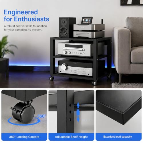 3 Tier Audio Rack Tower, CD Record Player Stereo Receiver AV Equipment Cabinet Display Rack, Weight Capacity 661 lbs, with Adjustable Wooden Shelves for Home (3 Tier Black) - size: 3 Tier Black