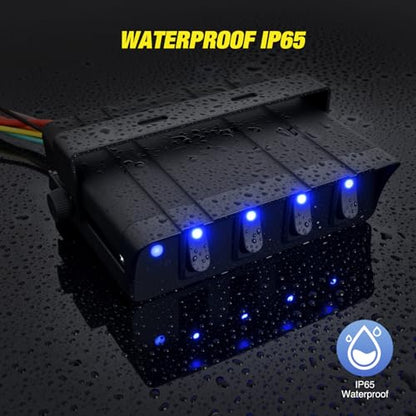 Nilight 4 Gang Rocker Switch Box Waterproof 40Amp Max | SPST Toggle Panel Blue LED 12V 24V 20A for Automotive Cars Vehicles Boats RVs Campers SUVs - color: Blue 4 Gang Switch Box